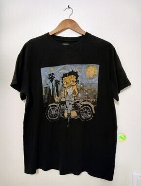 Brisco Brands Betty Boop Biker Chick Starry Night Style Motorcycle T-Shirt SZ L